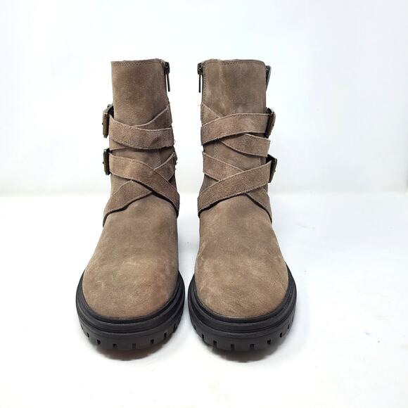 Vince Camuto Belisha 2 Moto Ankle Boots Suede Leather Taupe Tan Size 40 US 9 - Picture 2 of 11